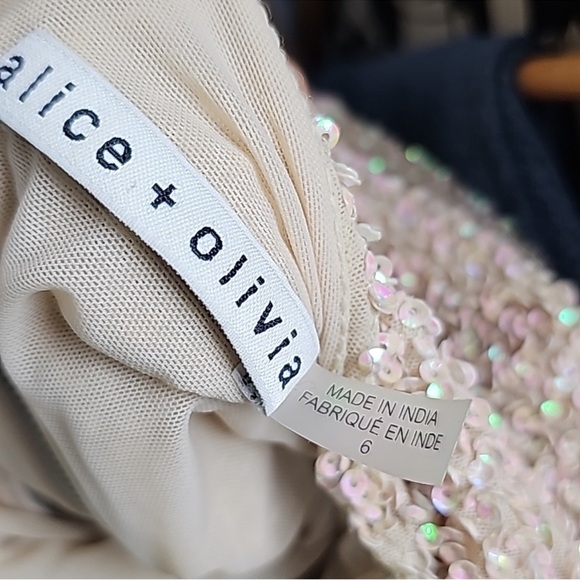 Alice + Olivia Harmie Dress Nude Sequins Mini Dress Size 6 - Picture 8 of 8